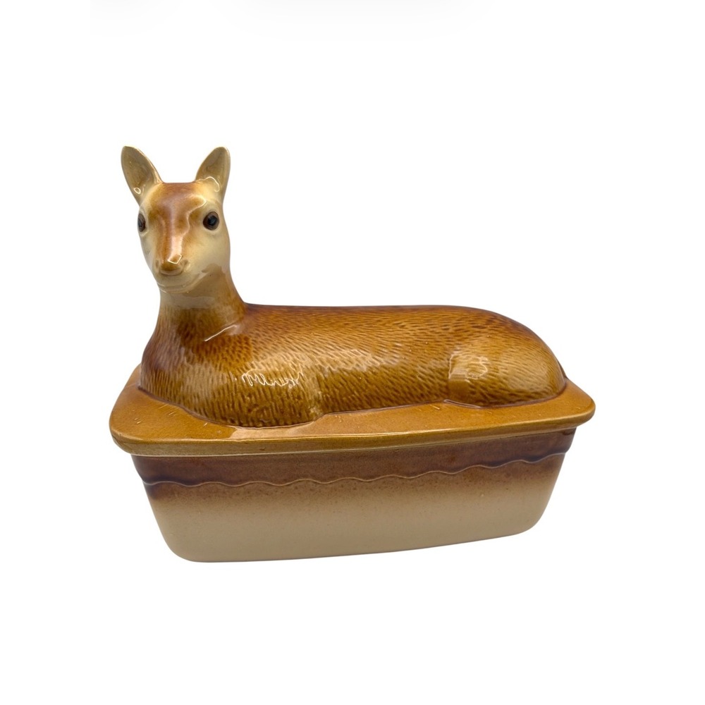 French Vintage Handmade Lidded Deer Terrine Casserole Serving Dish Pâté Dish